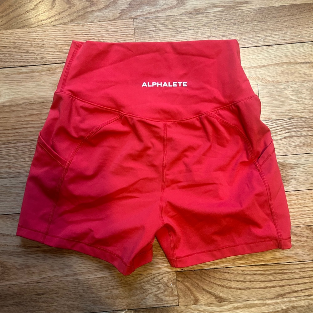 Red Alphalete Workout Bike Shorts with Pockets